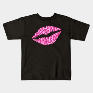 Pink Leopard Print Lips Kids T-Shirt